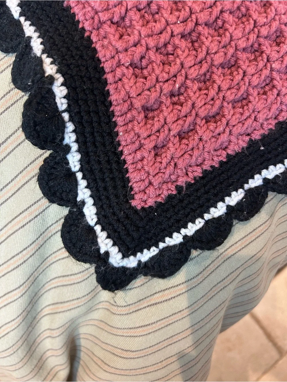 Hand Crafted Crochet Patchwork Throw in Pink, Blue, Lavender & Black